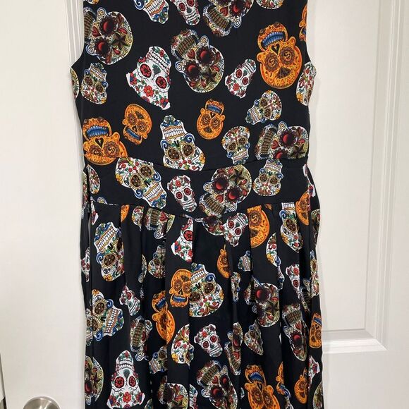 Iska London retro punk goth skeleton sugar skull black dress size 12 - Picture 3 of 11